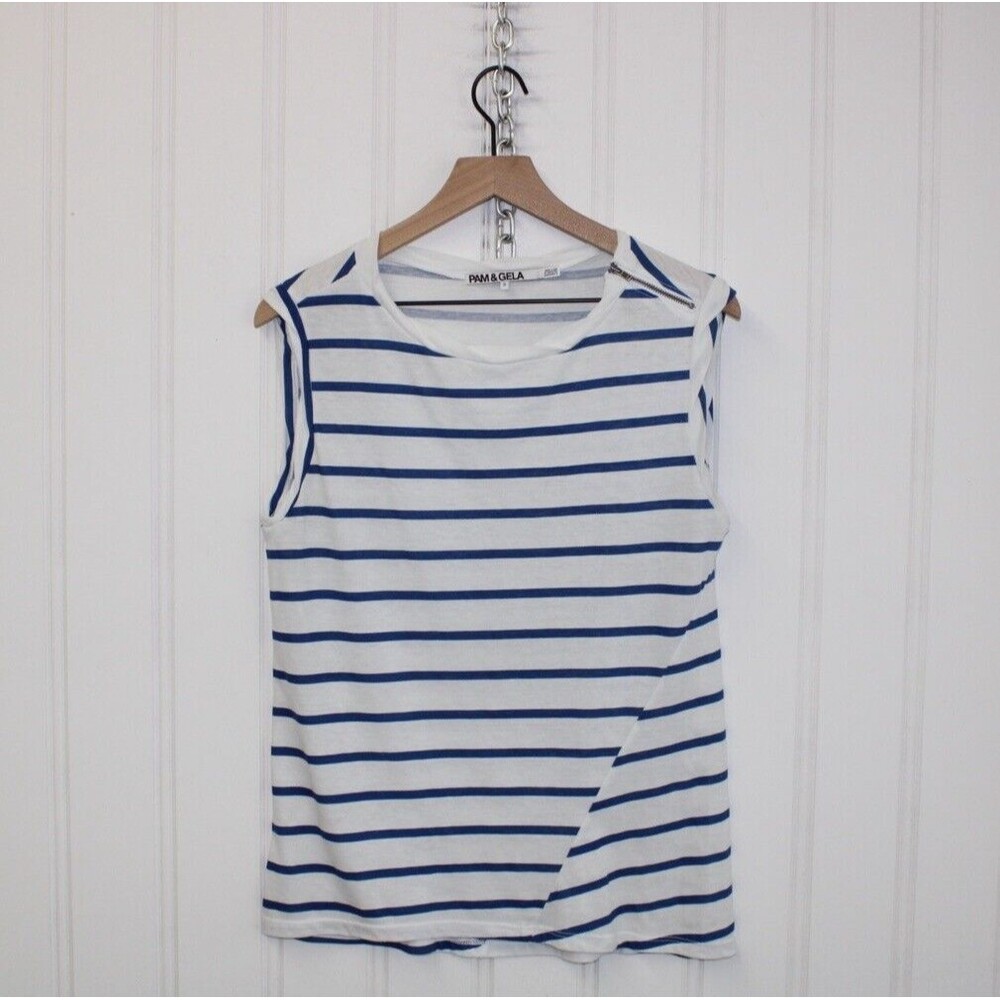 Pam & Gela Striped Torqued Seam Muscle Tee Casual Preppy Minimalist Size Small